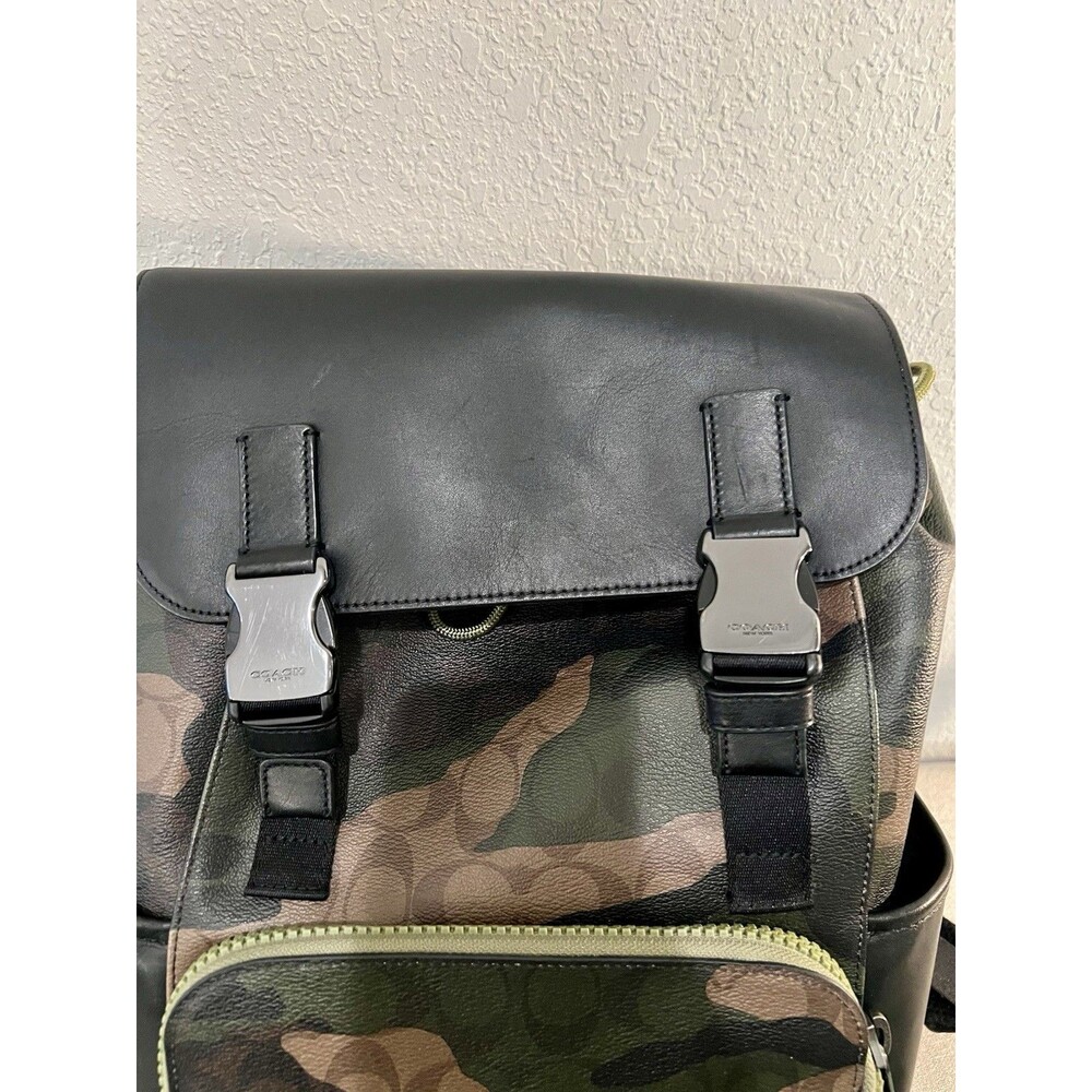 Coach Camouflage Backpack with Green Logo - Picture 2 of 16